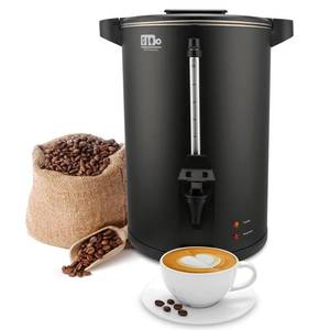 lot 4365 image: 30-Cup 6L Commercial Coffee Urn, Festa Essential 750W Double Wall Large Percolate Coffee Maker Stainless Steel Hot Water Urn Dispenser with Double Dripless Faucet, Quick-Brewing for Catering, Black - Retail $90