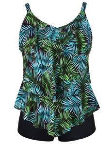 lot 4366 image: Septangle Plus Size Bathing Suit Tankini Swimsuits with Short Tiered Top 2 Piece Bathing Suit Flounce Swimwear Green Leaf US 18 - Retail $40