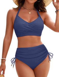 lot 4370 image: Blooming Jelly Womens High Waisted Bikini Sets Two Piece Swimsuit Drawstring Tummy Control Bathing Suit (Large, Blue) - Retail $37