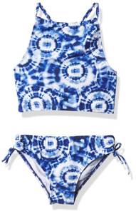 lot 4377 image: Kanu Surf Girls, Daisy UPF 50 Beach Sport Halter Tankini 2-Piece Swimsuit, Groovy Denim Blue, 10Y - Retail $22