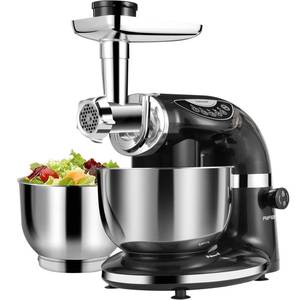 lot 4378 image: Aifeel Stand Mixer, 8.5QT 6QT Two Stainless Steel Bowls Electric Food Mixer, 7 in 1 Multifunctional Kitchen Mixer with Dough Hook, Whisk, Beater, Meat Grinder,Pasta & Cookie Maker-Black - Retail $200
