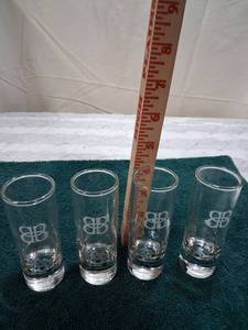 lot 9 image: Set of 4 Clear Glass Shot Glasses with Logo