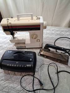 lot 27 image: Brother Sewing Machine with Paper Shredder and Electric Iron Bundle