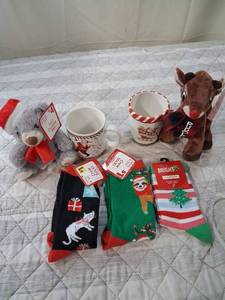lot 77 image: Christmas Holiday Gift Bundle with Plush Toys Mugs and Socks
