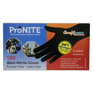 lot 12406 image: X-Large Powder-Free Latex Free Black Nitrile Gloves (Pack of 100)