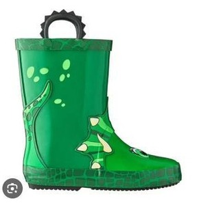 lot 12425 image: Toddler Boys Green Dinosaur Rain Boots with Handles, Size 131