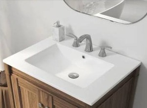 lot 12446 image: Eridanus Tucson 24 in. W x 18 in. D Vitreous China Vanity Top in White with 3-Faucet Holes (8 in. Widespread