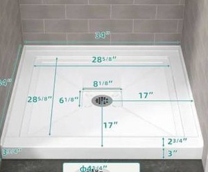 lot 12466 image: Getpro 34 in. L x 34 in. W Alcove Shower Pan Base with Center Drain Hole and Magnetic Cover in White