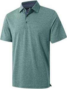 lot 9 image: VEBOON Mens Polo Shirts Long and Short Sleeve Cotton Blend Heather Moisture Wicking Casual Collared Shirts Size Medium. Pine Green Heather
