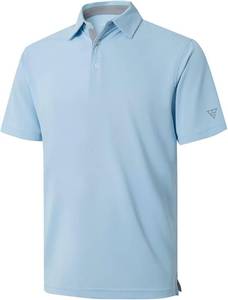 lot 20 image: Mens Golf Shirt Short and Long Sleeve Moisture Wicking Dry Fit Performance Solid Casual Pique Golf Polo Shirts for Men. Large Light Blue