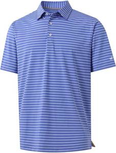 lot 30 image: Rouen Mens Polo Shirts Short Sleeve Dry Fit Performance Moisture Wicking Causal Striped Polo Collared Golf Shirts for Men. Large. Classic Blue Stripe