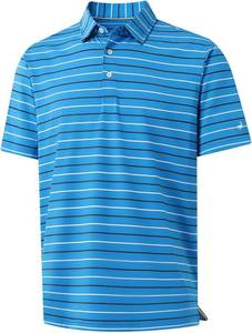 lot 70 image: Rouen Mens Golf Shirt Moisture Wicking Dry Fit Performance Stripe Casual Collared Short Sleeve Golf Polo Shirts for Men 2X Blue Stripe