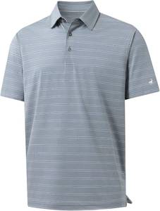 lot 77 image: Rouen Polo Shirts for Men Dry Fit Performance Heather Stripe Golf Polo Moisture Wicking Lightweight Breathable Golf Shirt 2X Light Grey Stripe
