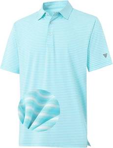 lot 91 image: M MAELREG Golf Polo Shirts for Men Stripe Performance Moisture Wicking Dry Fit Collared Mens Polo Shirts Short Sleeve 3X Aqua Blue Stripe