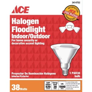 lot 12510 image: Ace White Halogen Flood Light Bulb Skirt Shape 38 watts Medium (E26) 520 lumens PAR38, 2 Pack