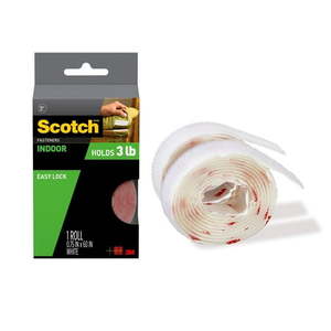 lot 12575 image: Scotch Indoor Hook & Loop Fasteners  White  Holds 3 lbs  34 in x 5 ft  1 Count
