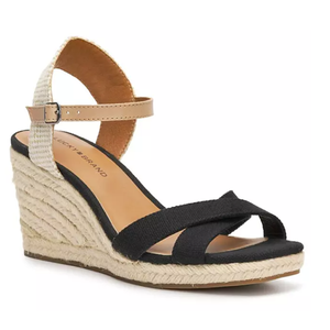 lot 12611 image: Lucky Brand Ladies Maey Lee Espadrille Wedge Sandal, Black, 10