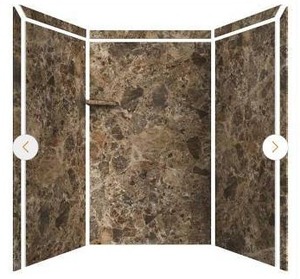 lot 12702 image: FlexStone Elegance 36 in. x 48 in. x 80 in. 9-Piece Easy Up Adhesive Alcove Shower Wall Surround in Breccia Paradiso