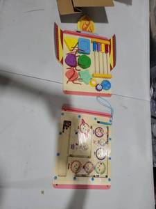 lot 2574 image: Wooden Activity Wall Busy Board 2pcs