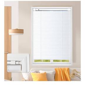 lot 2598 image: No Tools No Drill Cordless Mini Blinds, 1 L-Shaped Slats Light Filtering Shades, Horizontal Vinyl Blinds for Indoor Windows, White,35.5 Wx 64 H