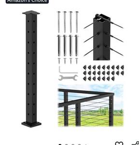 lot 2618 image: CKE T-Drilled Corner Post Cable Railing, Three Sides T-Drilled 36 Cable Railing Corner Post (Post 35x2x2) with Cable Grommets, 90° Black Finish Stainless Steel Corner Post for Indoor Outdoor, CP02