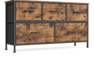 lot 2629 image: Dresser for Bedroom, Chest of Drawers, Steel, MDF, 5 Non-Woven Fabric Drawers, Storage Organizer Unit, Closet, Entryway, Rustic Brown and Ink Black