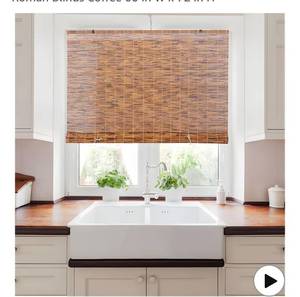 lot 2636 image: Forever Bamboo Reed Roll Up Blinds Light-Filtering Cord-Free Palapa Shades for Windows Manual Roman Blinds Cocoa 48 in W x 72 in H