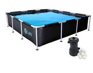 lot 2647 image: Lark 9 x 24 Square Metal Frame Above Ground Pool with 530 Gallon Filtration Pump