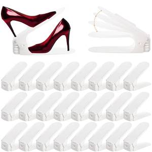 lot 2718 image: Noamus 24 Packs Shoe Slots Organizer, Adjustable 4 Level Shoe Stacker, Double Layer Stack Shoe Holder, White Plastic Shoes Space Saver, Thickening Shoe Rack Holder for Closet Organization, White