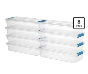 lot 2721 image: novelinks Clear Stackable Storage Bins with lid Storage Boxes Durable Plastic Organizer Containers for Home Office, Kitchen, Craft Supplies (4 Quart 8 Pack Blue)