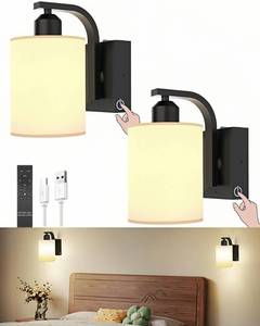 lot 2724 image: iThird Wall Sconce Battery Operated Set of 2, 6000mAh Rechargeable Wall Lights with Touch Control and Remote Control, Wireless Wall Lamps for Bedroom, Black Sconces Wall Decor for Living Room Hallway