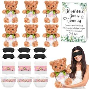 lot 2725 image: Simgoing 19 Piece Bear Themed Baby Shower Diaper Changing Game Supplies Include 12 inch Bear Dolls Blindfold Diapers Games Prizes for Adult Gender Reveal Raffle Party(Green)