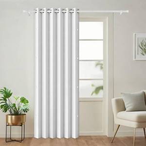 lot 2732 image: HMYI 100% Blackout Pleated Curtains with Magnetic Closure, Pinch Pleated Curtain for MeetingroomPatio DoorLiving Room, 1 Panel, W45 x L72, Greyish White