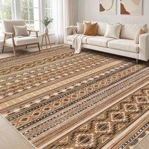 lot 2739 image: cotiled 5x7 Area Rug Living Room Washable Boho Rugs with Non Slip Backing Large Soft Indoor Stain Resistant Carpet for Bedroom Farmhouse Dining Room Lightweight Home Decor BrownBeige