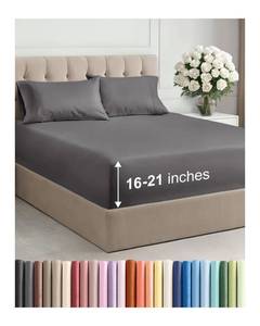 lot 2743 image: Extra Deep Pocket King Size Sheet Set - 4 Piece Breathable & Cooling Bed Sheets - Hotel Luxury Bedding with 16 to 21 inch Extra Deep Pockets - Soft, Fade and Wrinkle Resistant - Oeko-Tex - Dark Grey