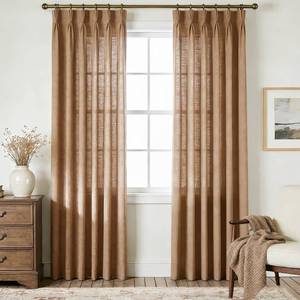 lot 2752 image: Jolilight Brown Pinch Pleated 84 inch Long Linen Curtains 2 Panels Set for Living Room Track System Curtains Neutral Modern Elegant Light Filtering Semi Sheer Linen Blend Pinch Pleat Drapes 84 Length