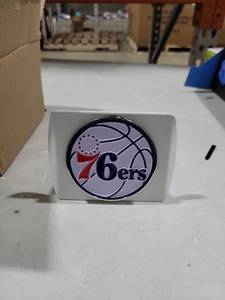 lot 2756 image: - Philadelphia 76ers Color Hitch Cover - White with Metal Chrome 3D Logo Emblem Easy Installation on Truck, SUV, Car - Ideal Gift for Die Hard NBA Fan
