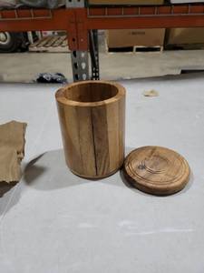 lot 2834 image: EDHAS Acacia Wood Decorative Jar with Wooden Lid Retro Design for Kitchen Counter, Pantry, Tea, Sugar, Coffee. (4.5 x 4.5 x 6)