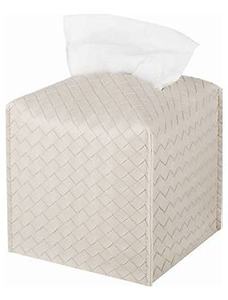 lot 2771 image: Tissue Box Cover PU Leather Tissue Holder Square Facial Tissue Case Facial Paper Organizer Dispenser for Bathroom, Vanity Countertop, Tabletop, Car, Griege