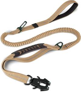 lot 2777 image: Joytale Tactical Dog Leash Heavy Duty, 4-6FT Shock Absorbing Bungee Lead with 2 Padded Handle, Metal Carabiner Clip, Car Seatbelt, Strong No Pull Leash for Medium Large X-Large Dogs, Coyote Brown