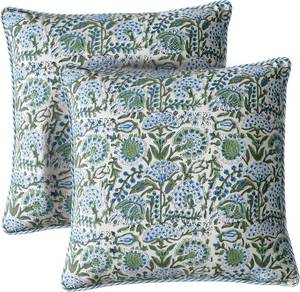 lot 2782 image: ATOSII Block Print Throw Pillow Covers, 24 X 24 - Set of 2, Decorative Couch Pillows for Living Room Bed Sofa, 100% Cotton Canvas Pillow Case for Home Decor &amp Outdoors, Preppy Throws - Clover Blue - Retail $50