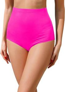 lot 2783 image: Tempt Me Women Retro High Waist Bikini Bottom Pink Ruched Swim Brief Bottom XL