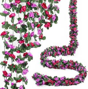 lot 2793 image: Miracliy 5Pcs 41FT Purple Flower Garland Artificial Rose Arch Vines Fake Spring Floral Garland for Flower Wall Backdrop Wedding Mothers Day Garden Tea Party Decoration