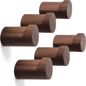 lot 2795 image: bsdonte Wood Wall Hooks 6 Pack, Natural Wooden Coat Hooks Wall Mounted, Handmade Rustic Hat Hooks Heavy Duty Entryway Wall Hangers for Hanging Towels, Clothes, Bags (Black Walnut Wood)