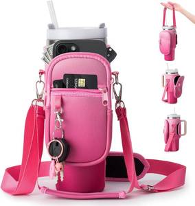 lot 2798 image: linmaya Water Bottle Carrier Bag with Phone Pocket for Stanley Cup 4030oz,Insulated Neoprene Water Bottle Holder Cross-boday Bag with Adjustable Shoulder & Handheld Strap Stanley Cup Accessories