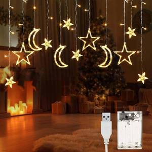 lot 2802 image: Riakrum 11.48 ft 21 LED Star and Moon String Lights Plug in Christmas Warm White Fairy Light Waterproof Decor for Bedroom USB Powered LED Curtain Light with USB Battery Box Cable Clip Wedding Party