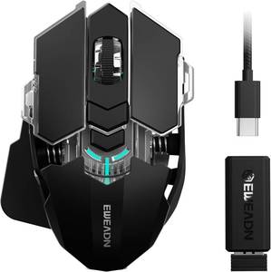 lot 2833 image: EWEADN G5 Wireless Gaming mouse, 12800 Adjustable DPI Ergonomic Mouse with 6 RGB Backlit Modes, Rapid Fire Key, 9 Programmable Macro Buttons, Rechargeable Bluetooth Mouse for PCMacLaptop - Black