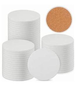 lot 2839 image: 50 Pieces 4 Inch Blank Ceramic Coasters, Unglazed Ceramic Tiles Coasters, Ceramic Tiles with Cork Backing Pads for Painting, DIY Crafts, Mosaics, Square, White.by GNIEMCKIN.