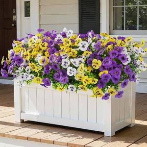 lot 2844 image: Alupssuc 48 Bundles Artificial Flowers for Outdoors, Fake Spring Flowers for Decoration, UV Resistant Realistic Pansies with Eucalyptus Silk Faux Flowers for Porch Patio Yard, Purple Yellow White