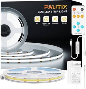 lot 2851 image: PAUTIX COB LED Strip Light,Strip Lights with RF Remote,UL Listed Daylight White Natural White 6000K 16.4ft Super Bright Dimmable 24V Flexible LED Tape Lights,Cabinets Kitchen Mirror Office Lighting